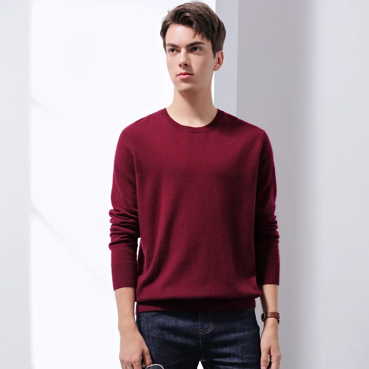 100% Cashmere Mens Round Neck Sweater