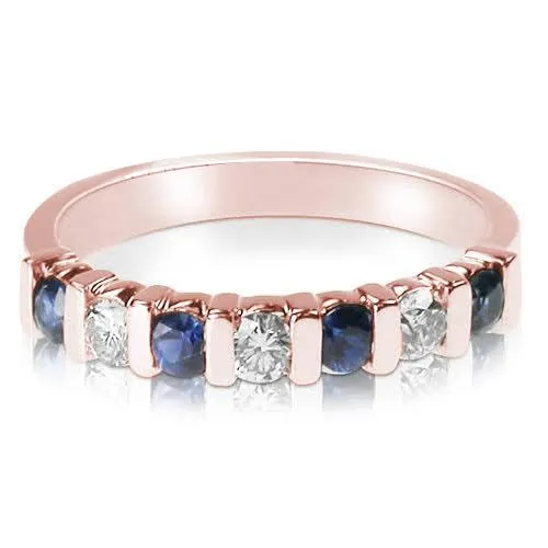 1.05 CT Round Cut Blue Sapphires & Diamonds - Wedding Band