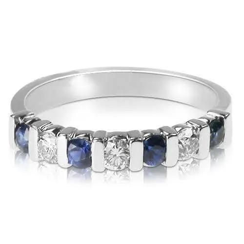 1.05 CT Round Cut Blue Sapphires & Diamonds - Wedding Band