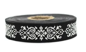 20 mm Gray-Black Victorian Jade Jacquard Ribbon 0.78 inch | Embroidered Bordure | Fabric Tapestry for Embellishment Craft Home Decor | 20271