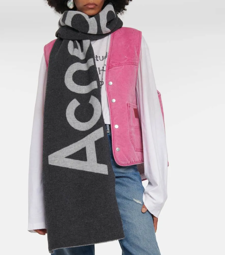 Acne Studios Logo Wool Blend Scarf, Gray