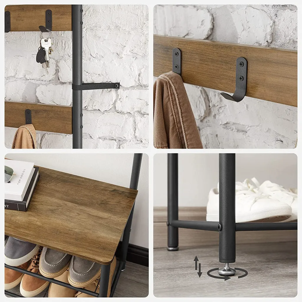 Adjustable Coat Shoe Rack with Bench, Shelves - Walnut/Black VASAGLE