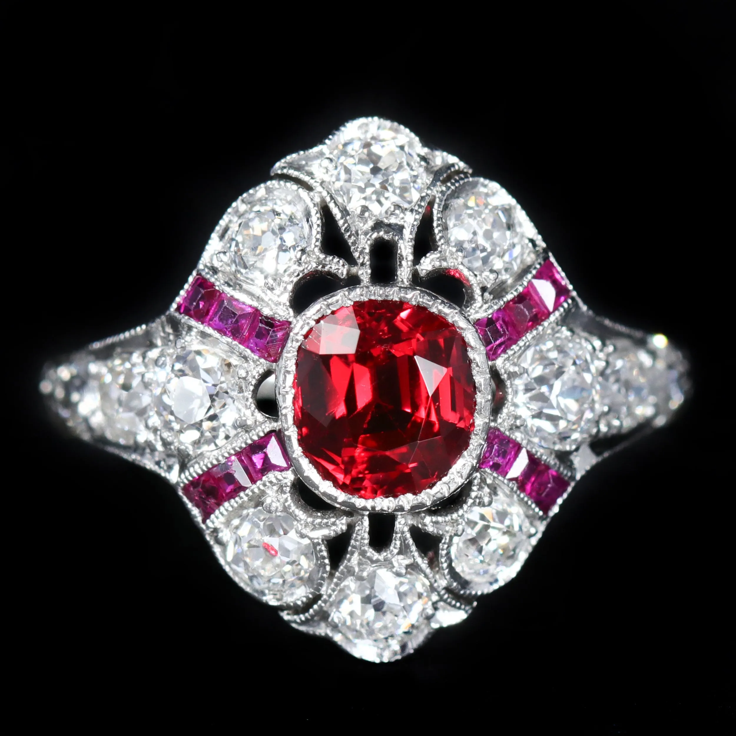 Art Deco 0.96 Carat Spinel, Ruby, and Diamond Ring