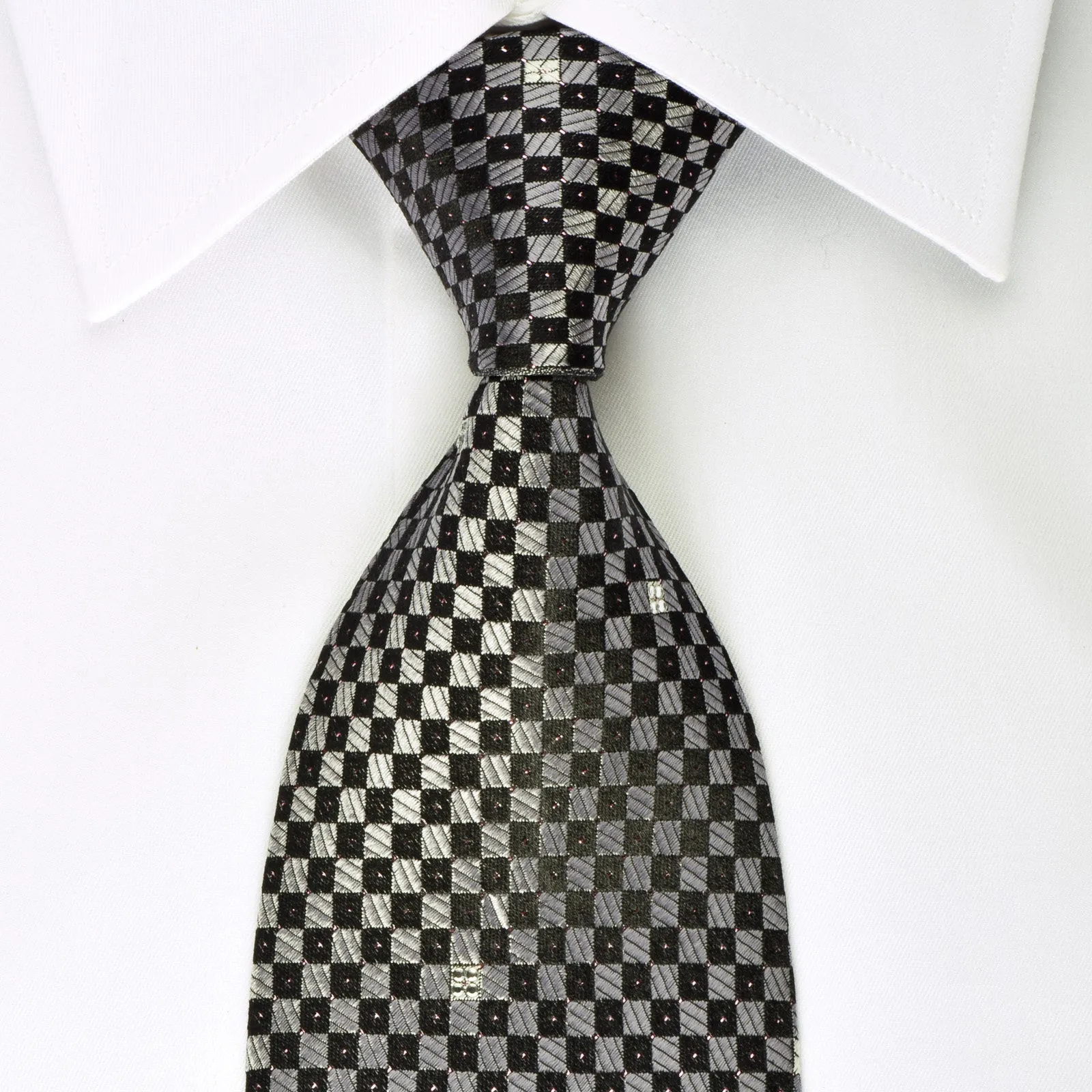 Austin Reed Rhinestone Silk Necktie Silver Black Checkered With Silver Sparkles