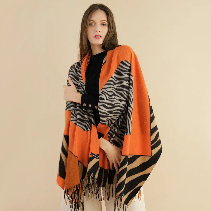 Autumn and winter shawl wool cotton scarf polka dot striped warm scarf women's all-match