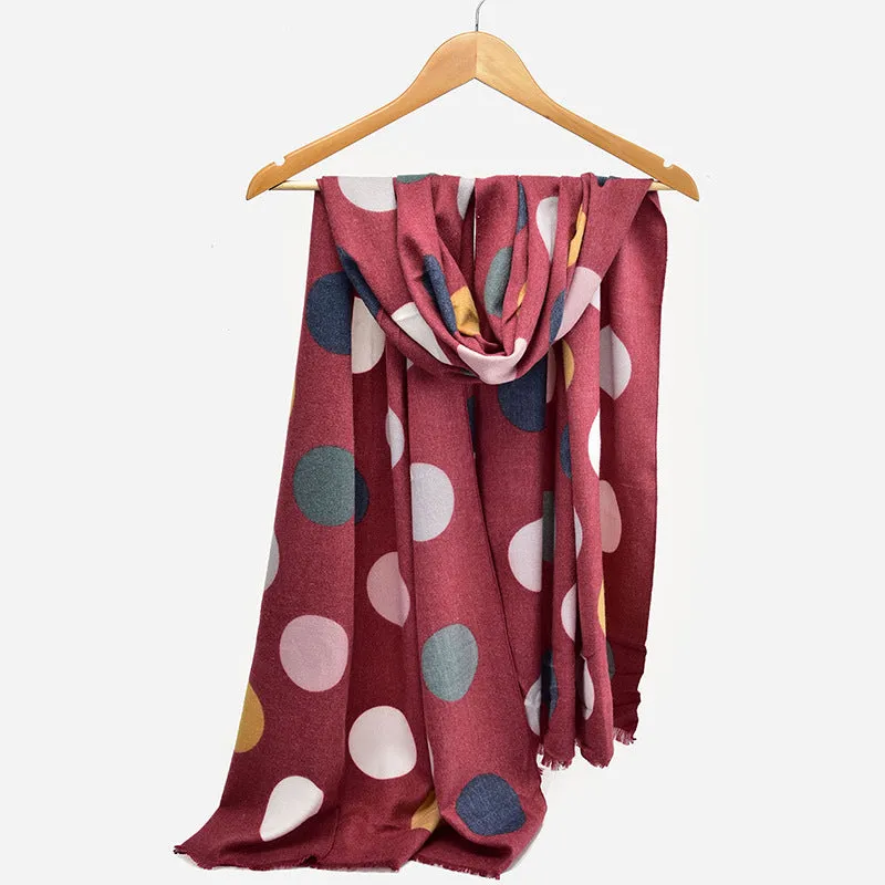 Autumn and winter shawl wool cotton scarf polka dot striped warm scarf women's all-match