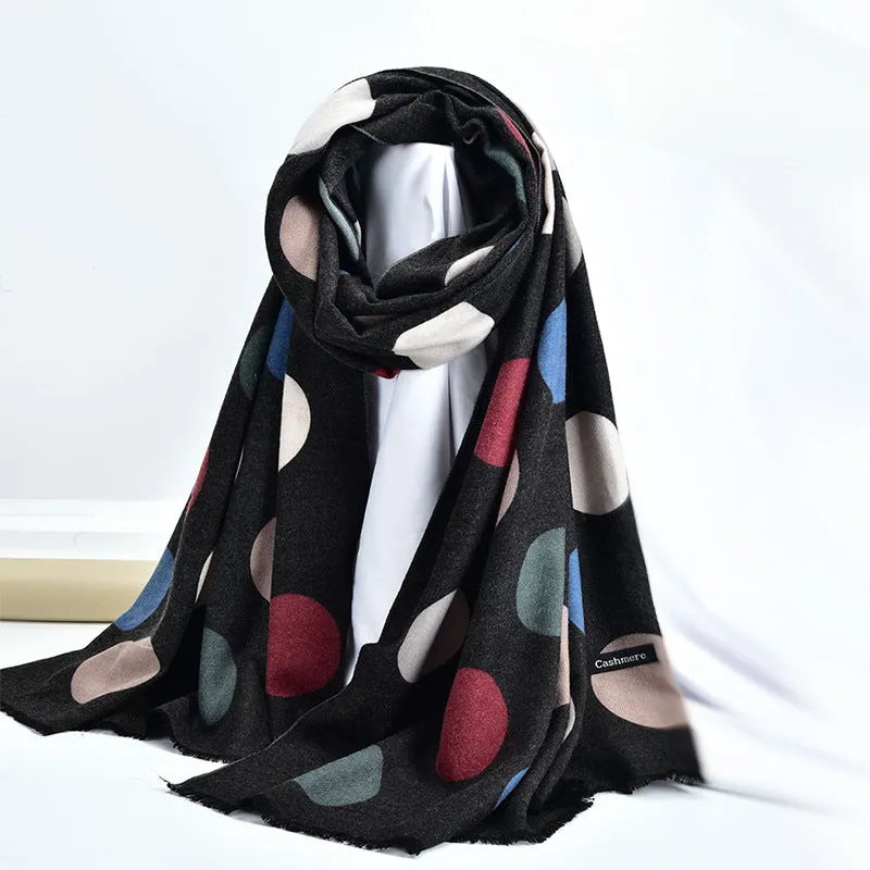 Autumn and winter shawl wool cotton scarf polka dot striped warm scarf women's all-match