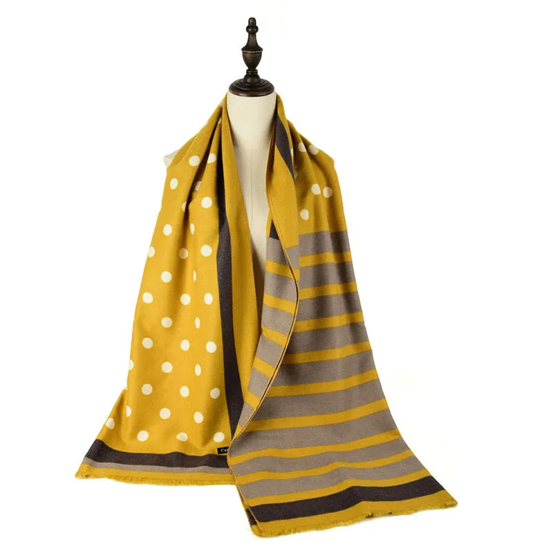 Autumn and winter shawl wool cotton scarf polka dot striped warm scarf women's all-match