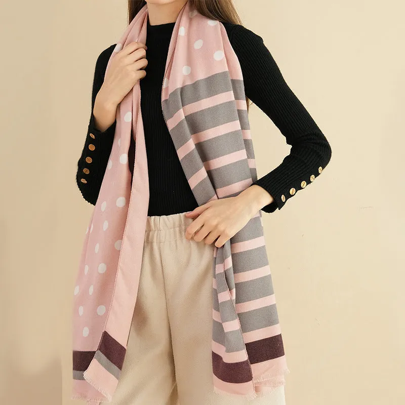 Autumn and winter shawl wool cotton scarf polka dot striped warm scarf women's all-match