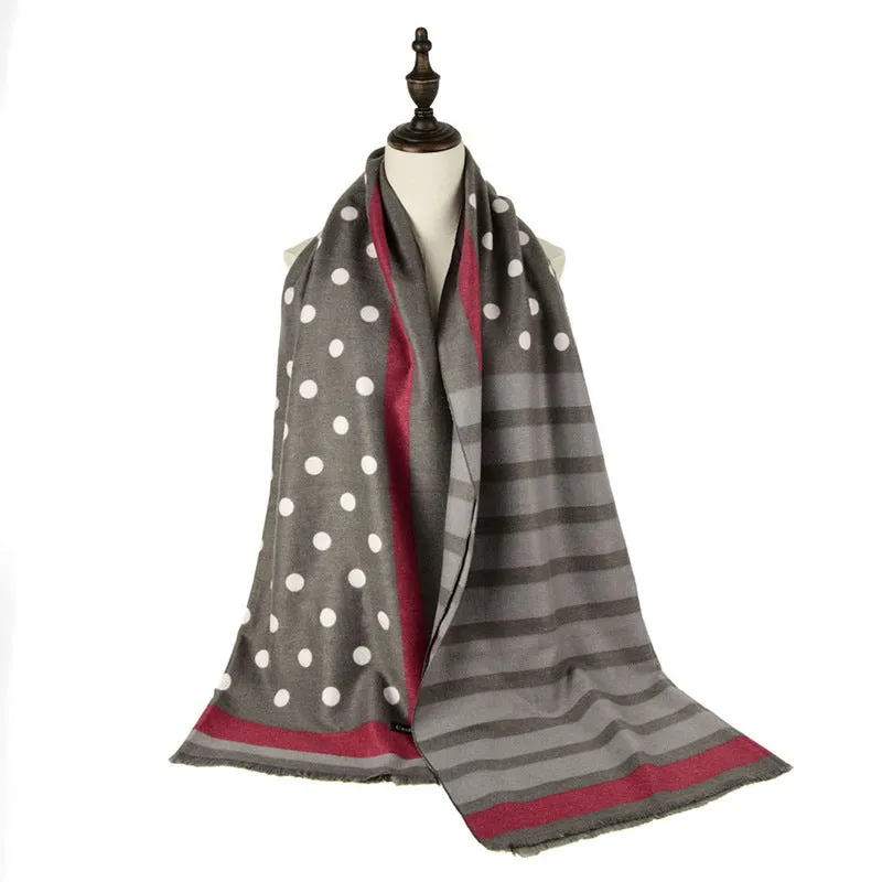 Autumn and winter shawl wool cotton scarf polka dot striped warm scarf women's all-match