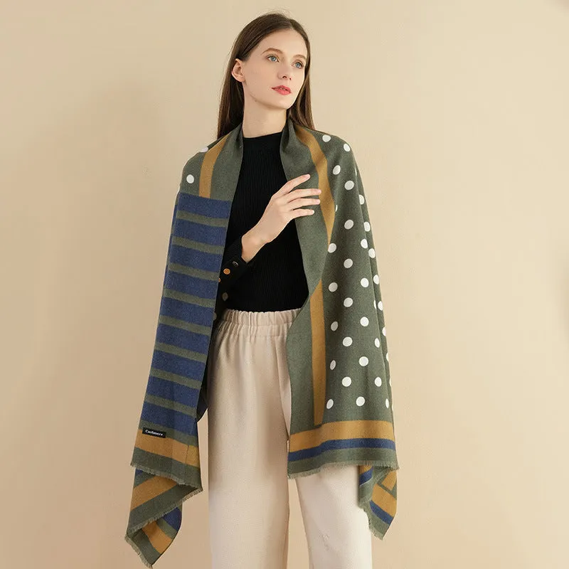 Autumn and winter shawl wool cotton scarf polka dot striped warm scarf women's all-match