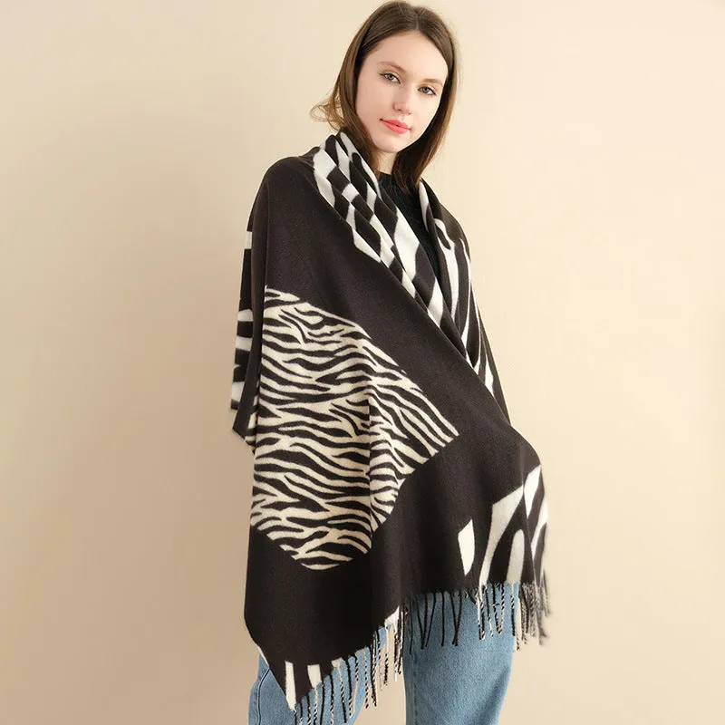 Autumn and winter shawl wool cotton scarf polka dot striped warm scarf women's all-match