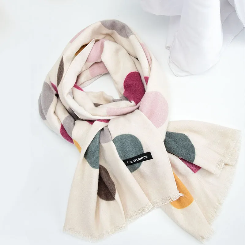 Autumn and winter shawl wool cotton scarf polka dot striped warm scarf women's all-match