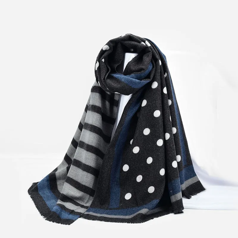 Autumn and winter shawl wool cotton scarf polka dot striped warm scarf women's all-match