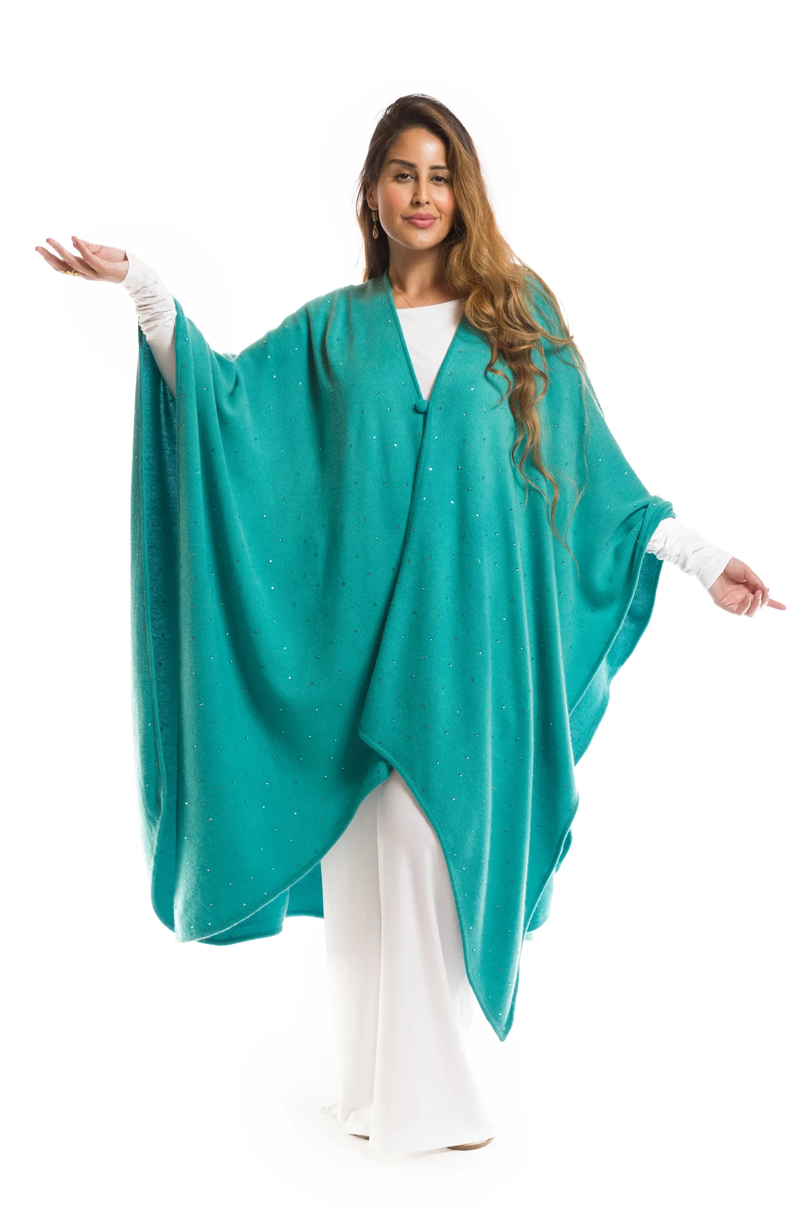 AVALON JEWELLED CASHMERE CAPE AQUA