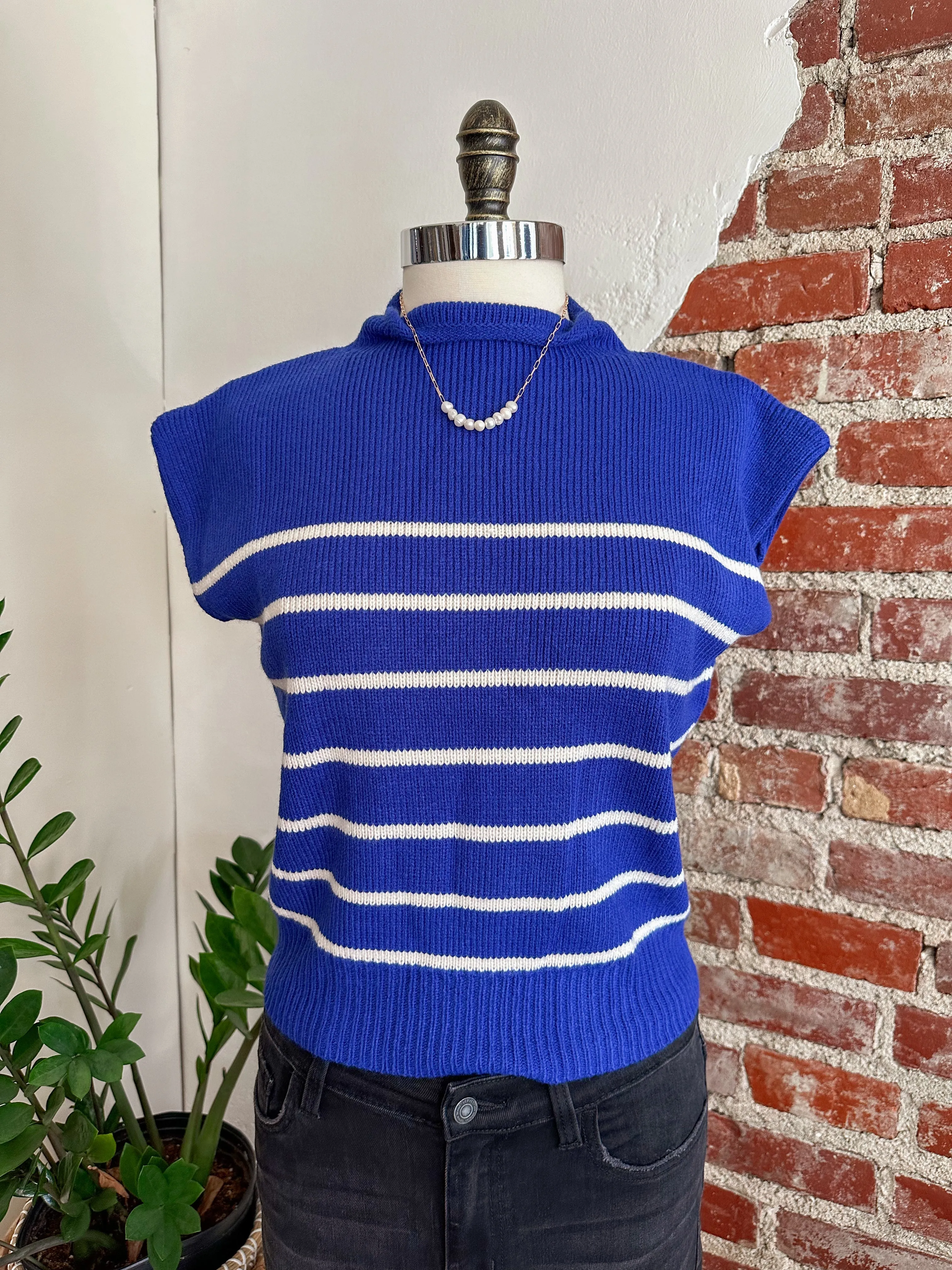 Becca Mock Neck Short Sleeve Sweater Top - Royal Blue