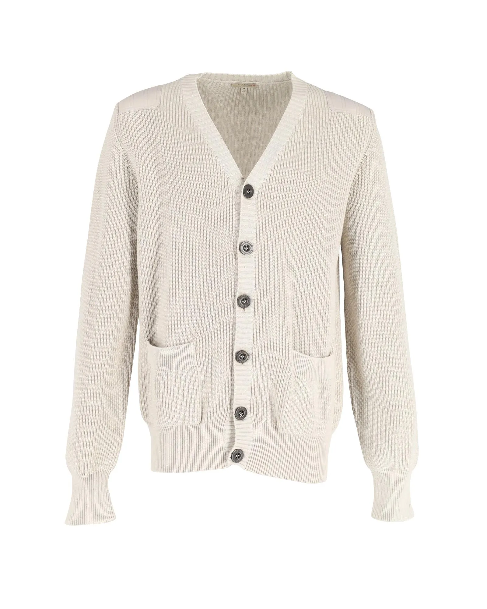 Beige Cotton Buttoned Cardigan with Ribbed Trims