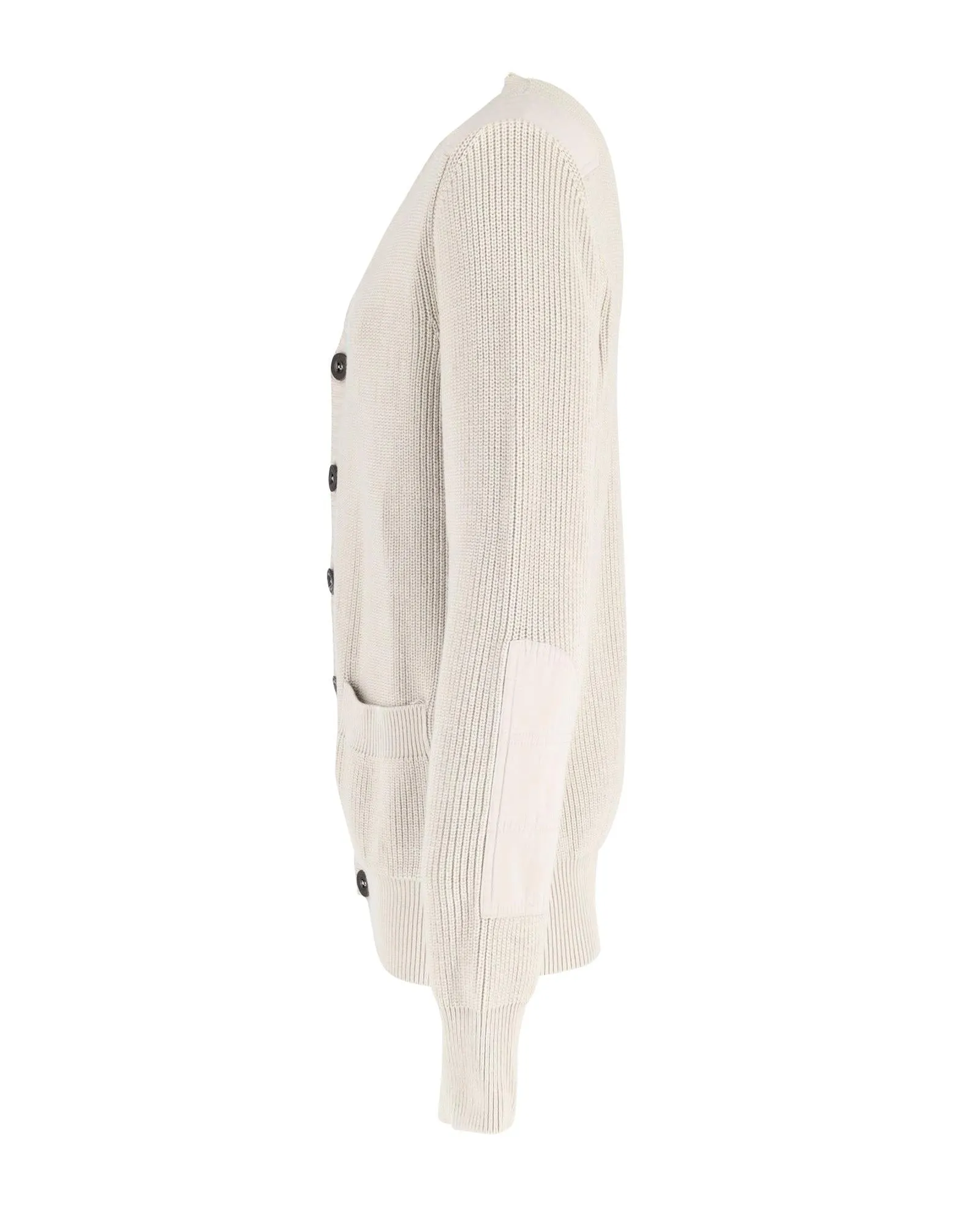 Beige Cotton Buttoned Cardigan with Ribbed Trims