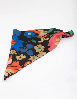 Black Fabric Graphic Flower Bandana