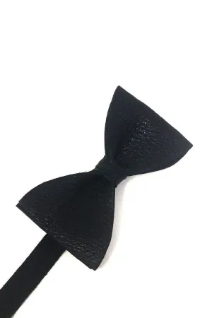 Black Textured Leather Bow Tie