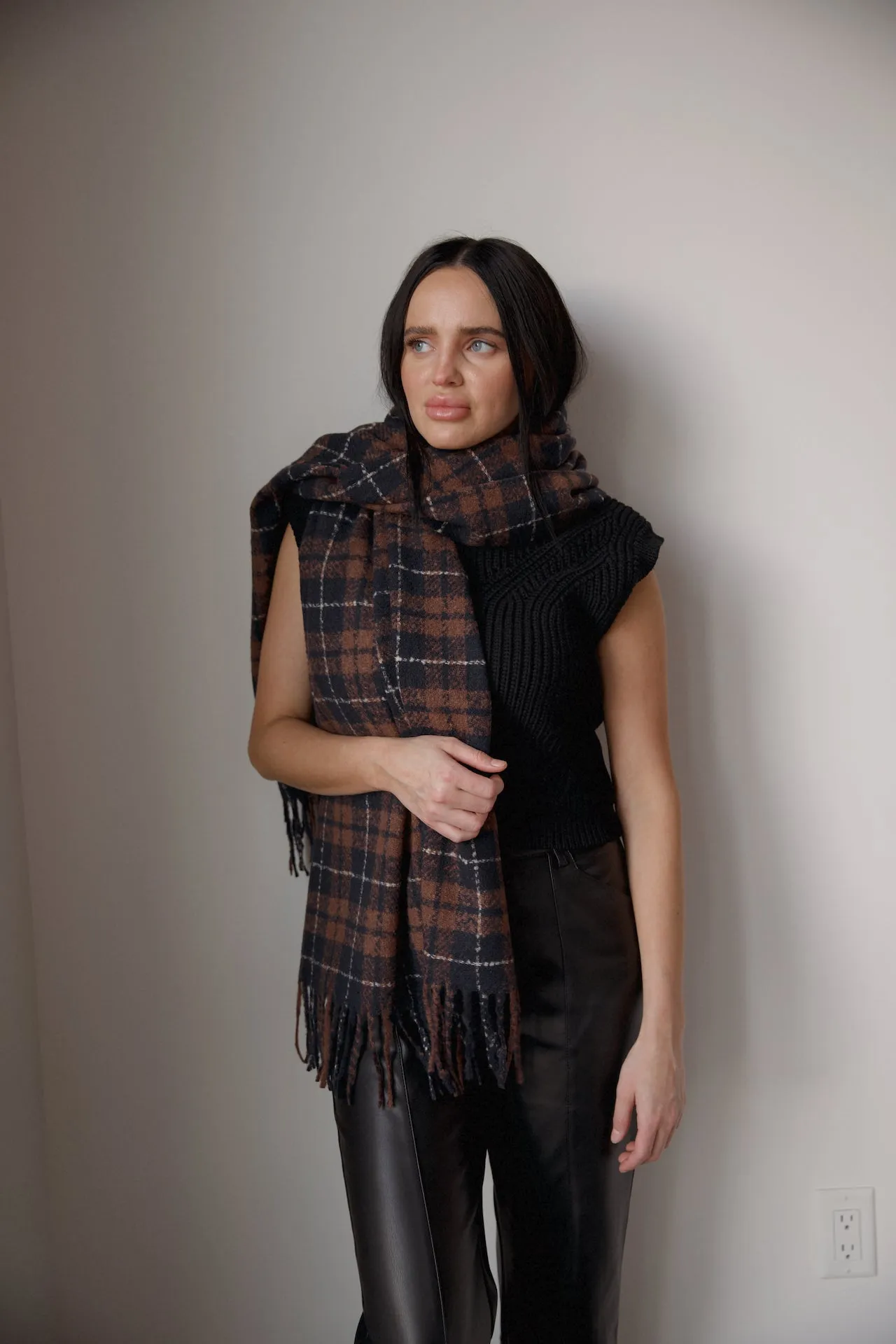 Brown Multicolor Plaid Scarf