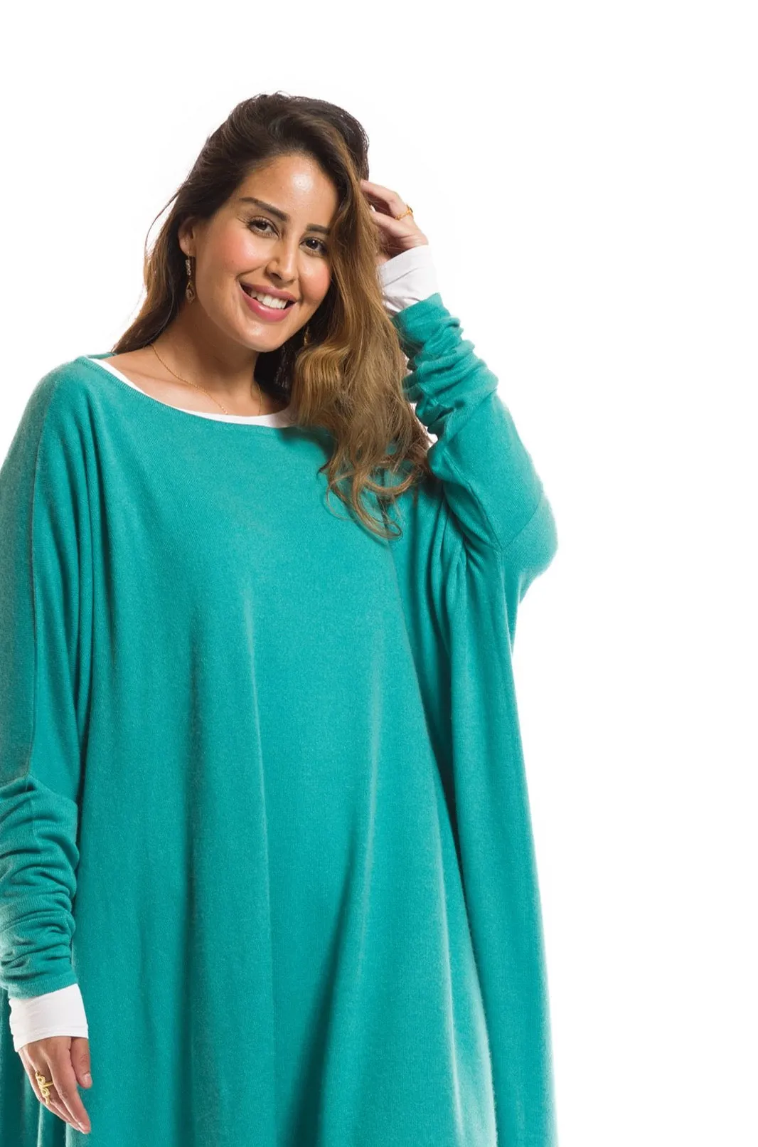 CASHMERE SLOUCHY JUMPER AQUA