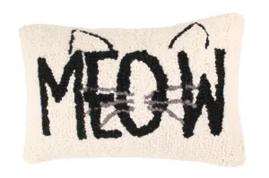 Cat Meow Hooked Wool Filled Pillow