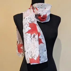 Chiffon Scarf - Maple Leaves on Birch Bark