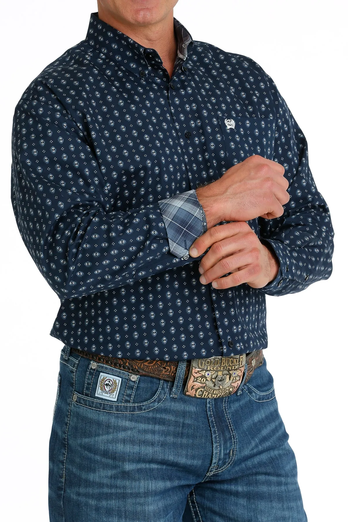 Cinch Men's Navy Geometric Print Button-Down Shirt