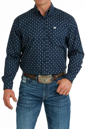 Cinch Men's Navy Geometric Print Button-Down Shirt