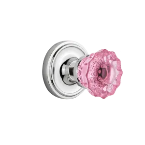 Classic Rosette with Pink Crystal Knob in Bright Chrome