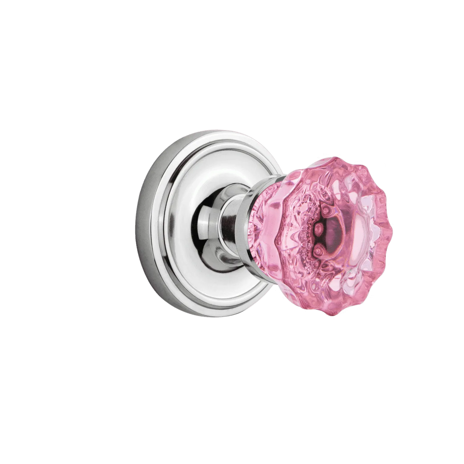 Classic Rosette with Pink Crystal Knob in Bright Chrome