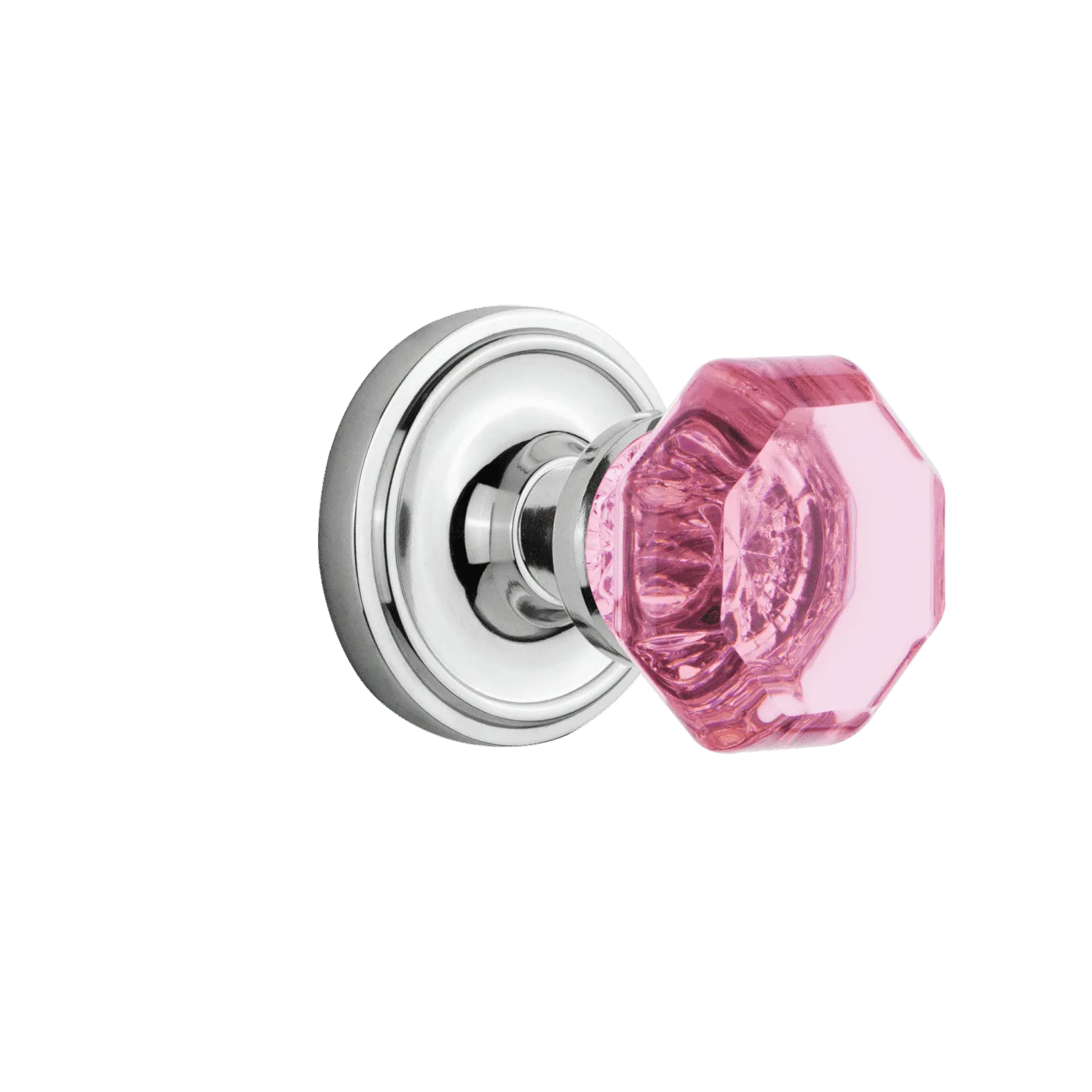 Classic Rosette with Pink Waldorf Knob in Bright Chrome