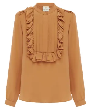 Coco Ribbon - Apricot Tan Ruffle Blouse