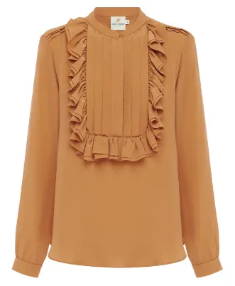 Coco Ribbon - Apricot Tan Ruffle Blouse