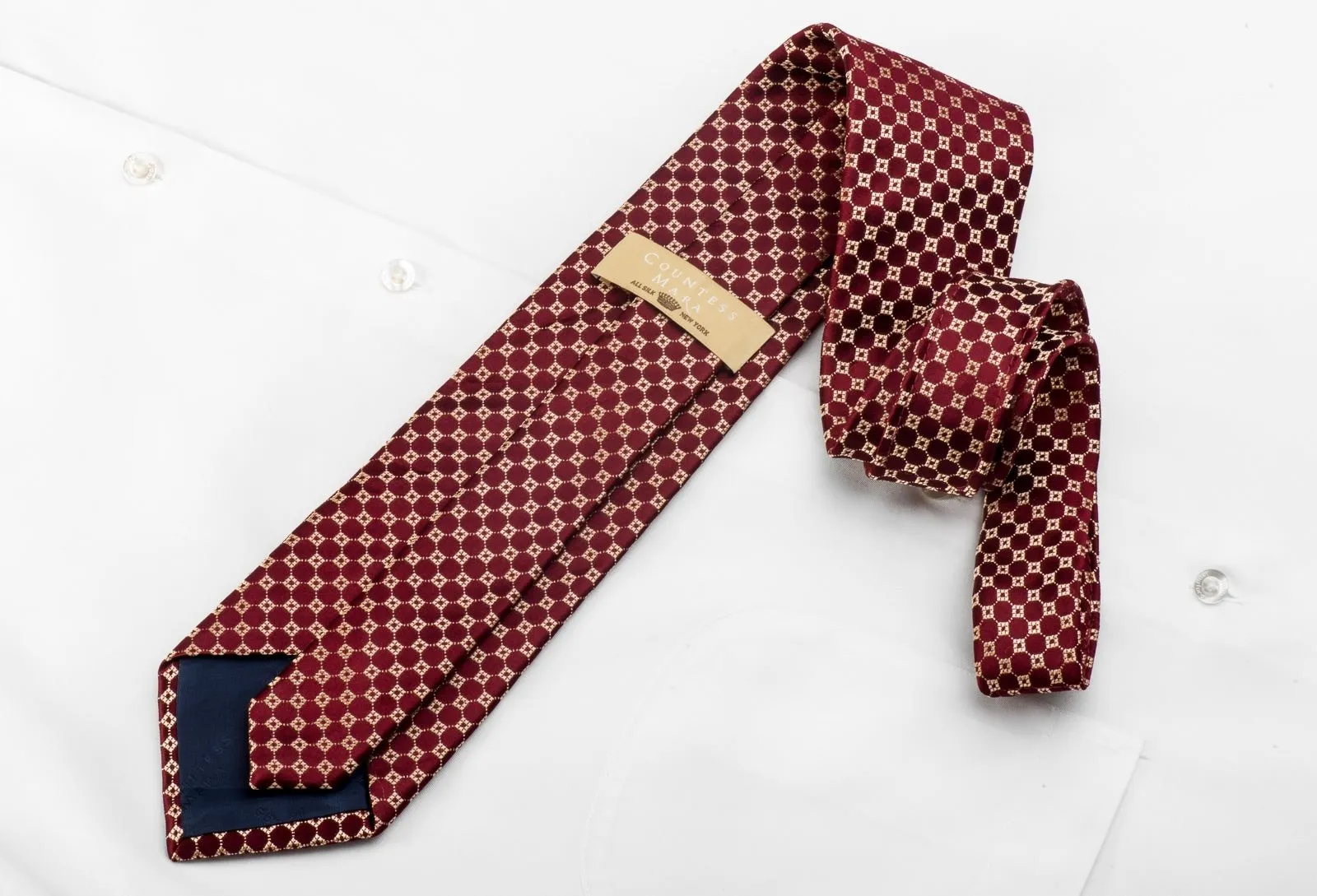 Countess Mara Men's Silk Tie Golden Trellis On Burgundy Necktie