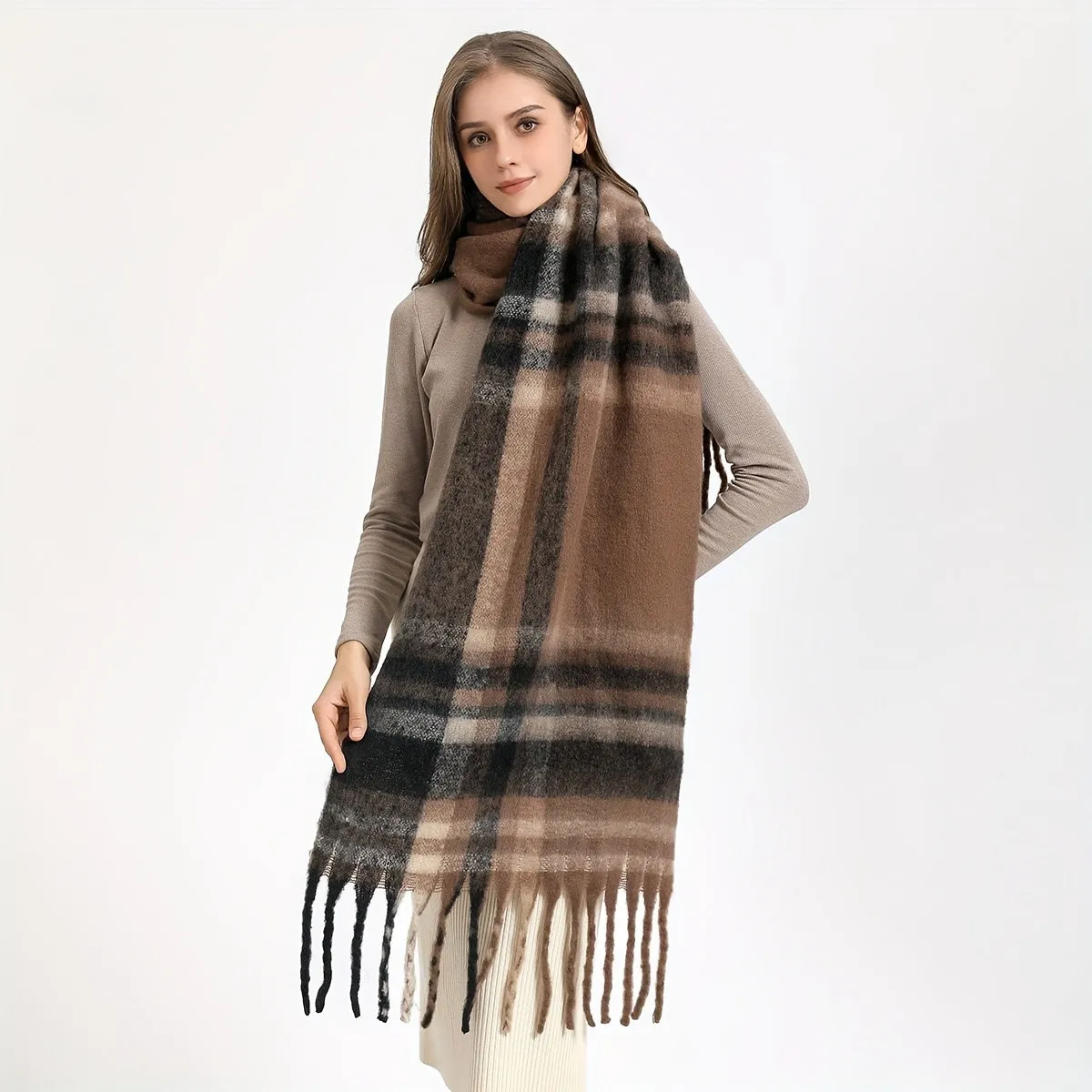 Cozy Multicolor Striped Cashmere Scarf Stylish  Warm Shawl