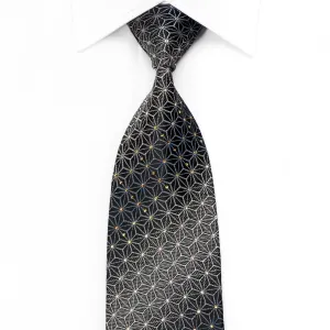 Daks Men's Crystal Silk Tie Silver Trellis On Black With Silver Sparkles