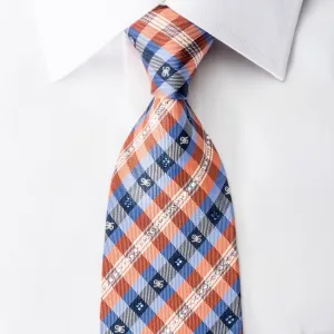 Daks Men's Rhinestone Silk Necktie Orange Blue Plaid With Silver Sparkles