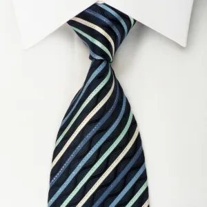 Daks Silk Necktie Blue Striped On Navy With Sparkles