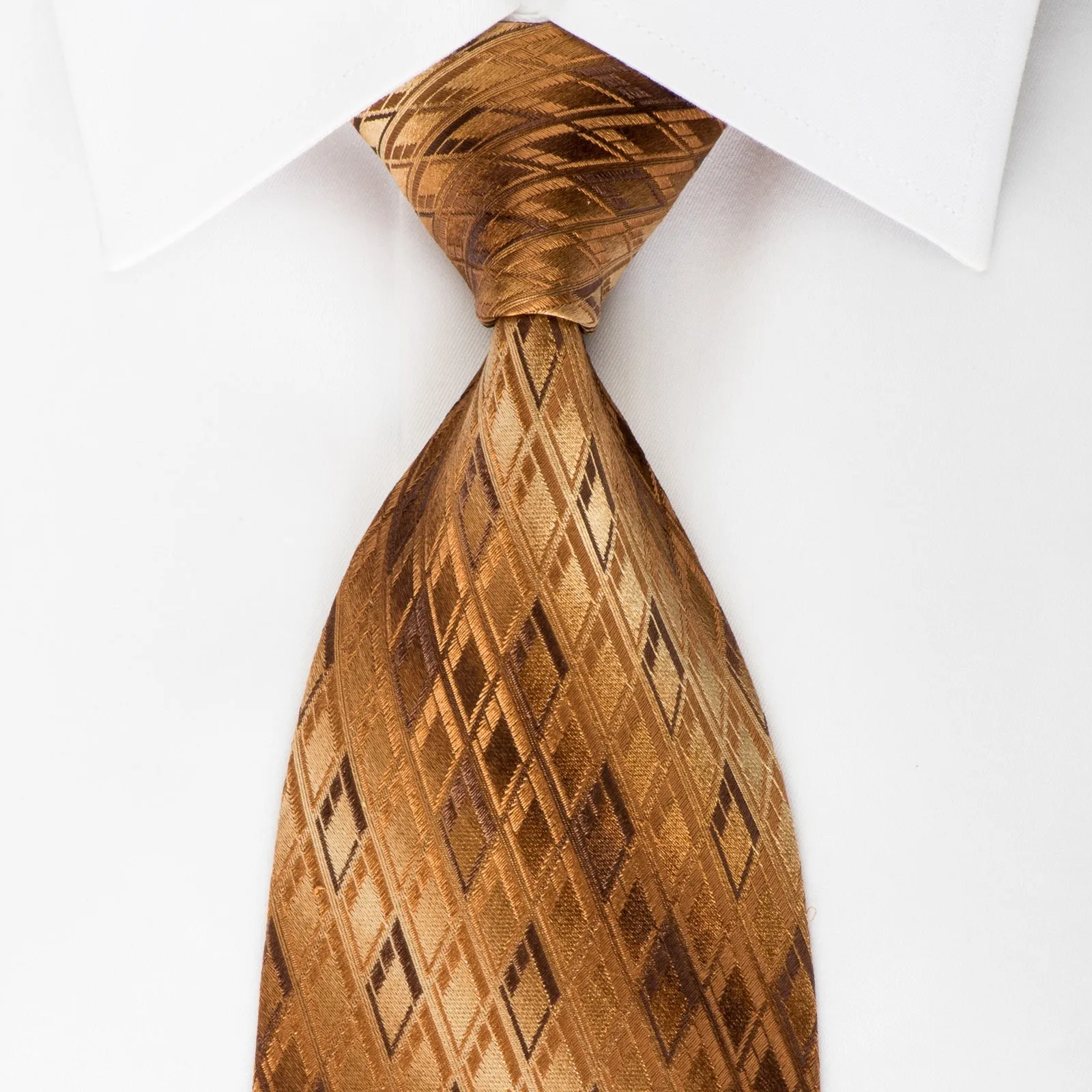 Daks Silk Necktie Geometric Diamonds On Brown Silk Classic 3 3/4 Inch