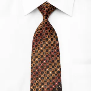 Daniel Hechter Men's Crystal Silk Tie Orange Brown Geometric On Black With Silver Sparkles