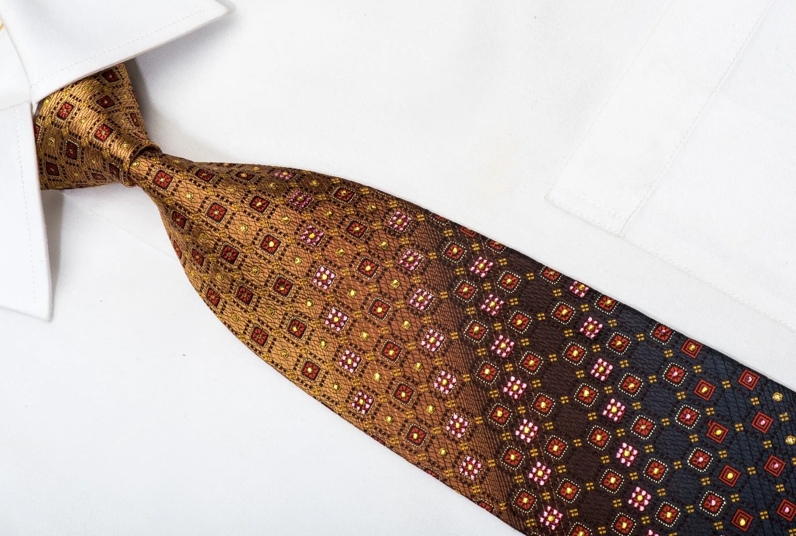 Daniel Hechter Rhinestone Necktie Geometric On Brown With Sparkles