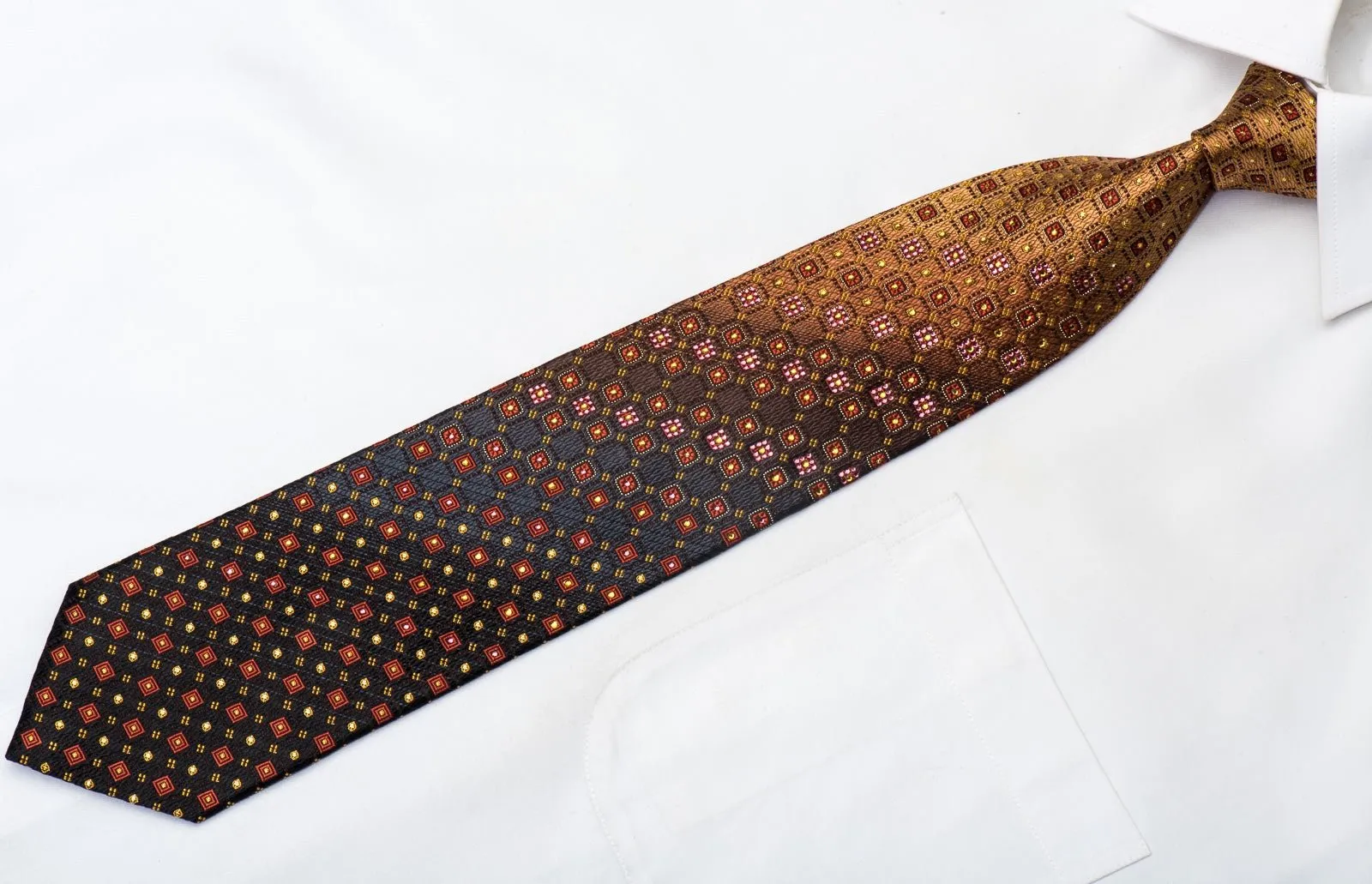 Daniel Hechter Rhinestone Necktie Geometric On Brown With Sparkles