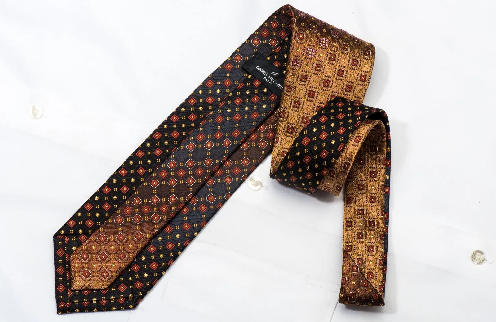 Daniel Hechter Rhinestone Necktie Geometric On Brown With Sparkles