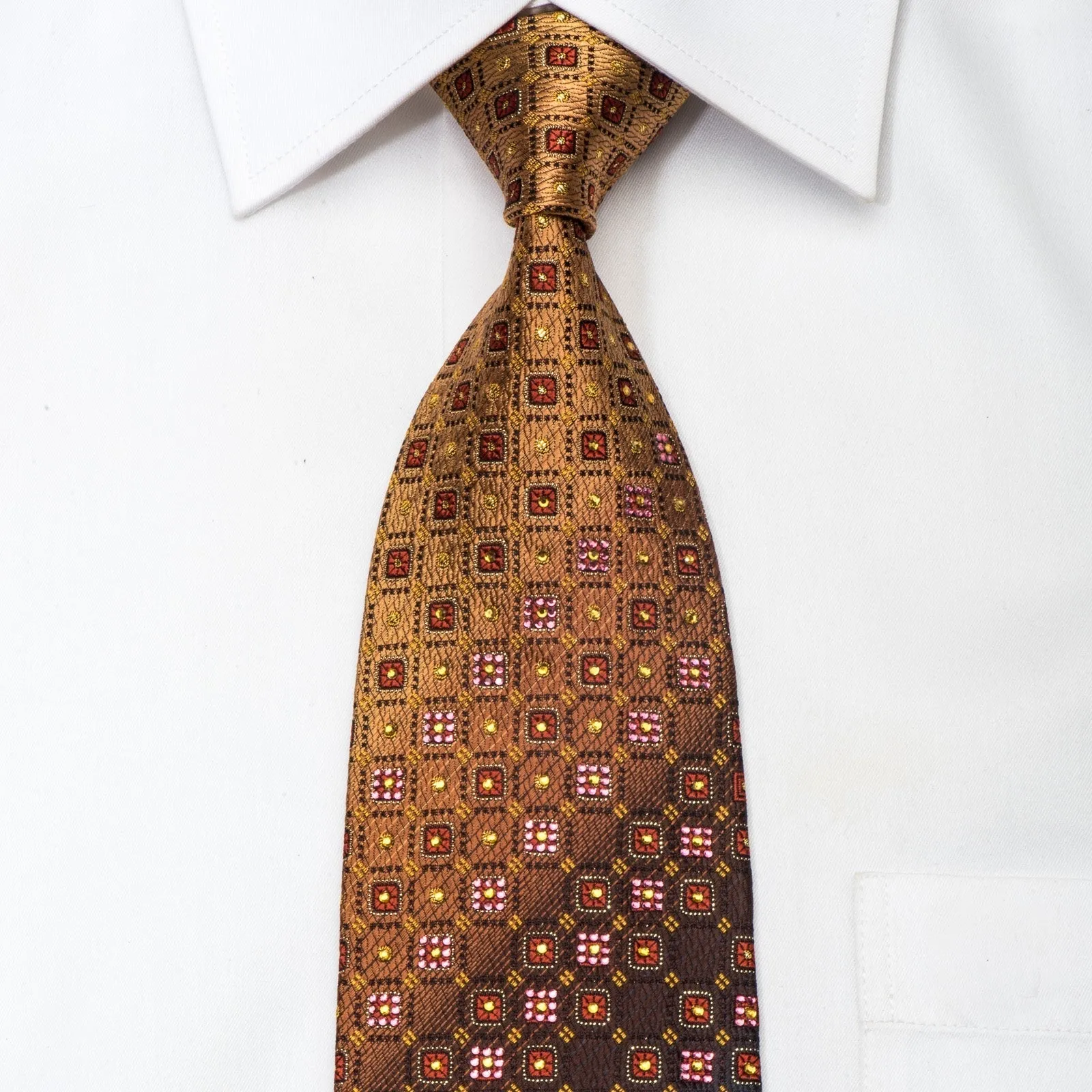 Daniel Hechter Rhinestone Necktie Geometric On Brown With Sparkles