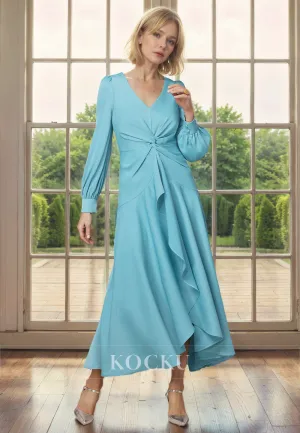 Elegant & Simple Long sleeves V-Neck A-Line Chiffon Cocktail Mother of the Bride Dress