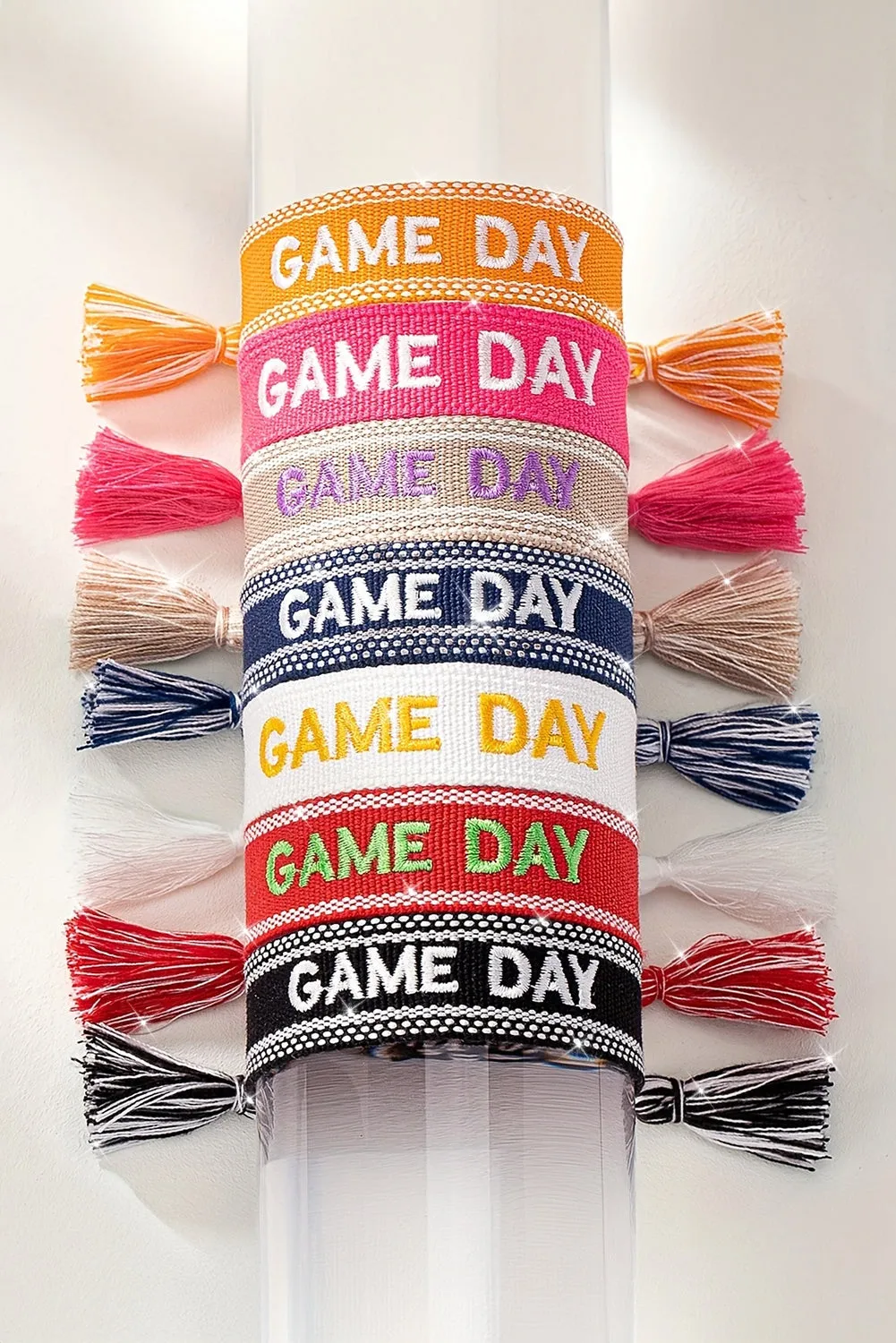 Fiery Red GAME DAY Embroidered Woven Tassel Decor Bracelet