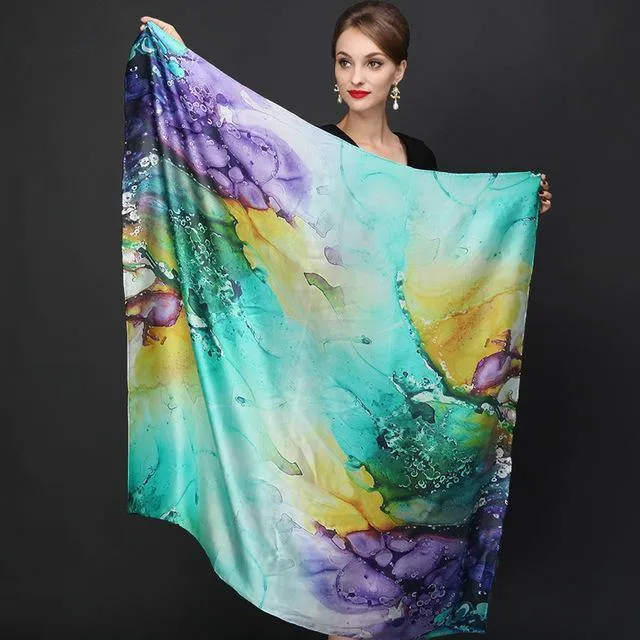 Genuine Natural Silk Scarf Shawl Floral Printed Shawl