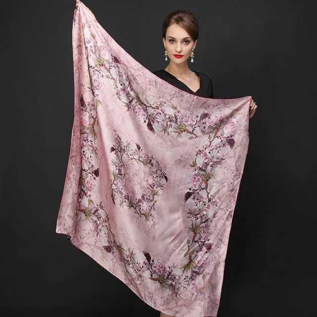 Genuine Natural Silk Scarf Shawl Floral Printed Shawl